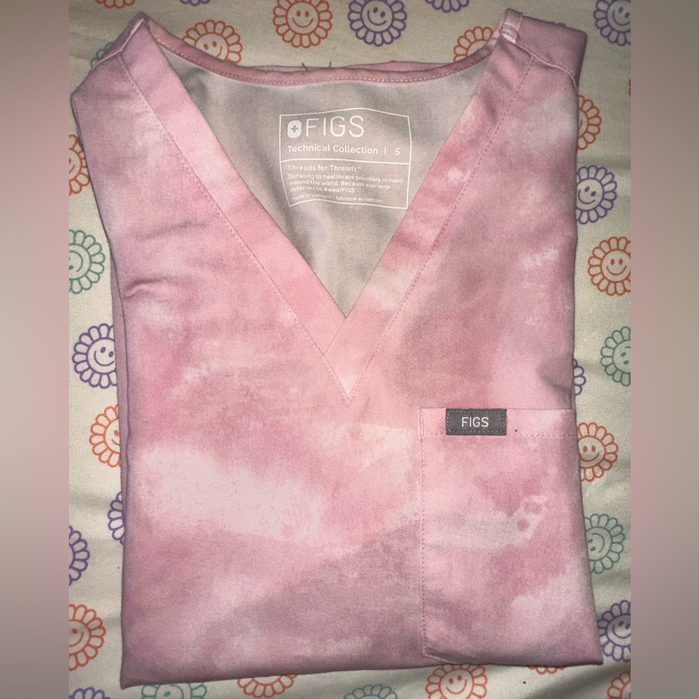 Figs Breast Cancer tie dye Caterina one pocket scrub top